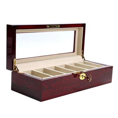 China Recycled / Eco - Friendly Wooden Watch Box 6 Slots Display Clear Top Jewelry Case Organizer for sale