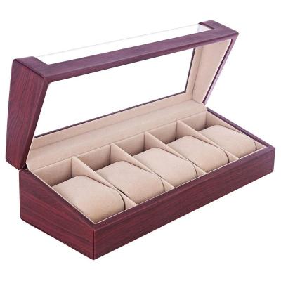 China Recycled / Eco-Friendly Watch Box 5 Slots Watch Organizer Display Case For Men And Women Faux Mahogany Leather for sale