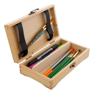 China Recycled / Eco-Friendly USA Art Supply Small Beechwood Artist Tool and Brush Storage Box with Locking Clasp for sale