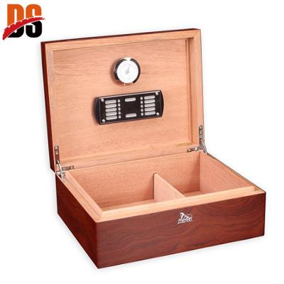 China Handmade Single Layer Type 2 Compartments Cigar Humidor Cigar Box Filp Wooden Box Hygrometer Lid for sale