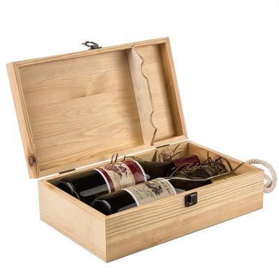 China Recycled Materials Trade Insurance Luxury Liquor Red Packaging Gift Wooden Boxes For Wine Bottles for sale