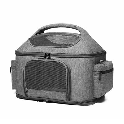 China Durable Pet Travel Bag 3 Open Doors Mesh Window And Loop Escape-Proof Airline Approved Soft-Sided Pet Carrier For Medium Small Cats for sale