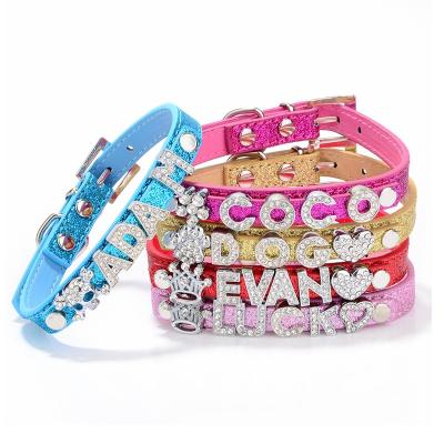 China Bling DIY JEWELED Slide On Alphabet Letters Pet Name Rhinestone Dog Collar for sale