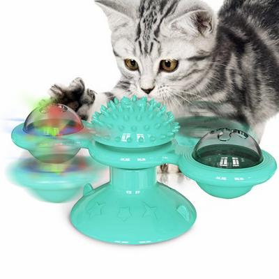 China Viable Windmill Cat Toy, 2 Packs Turntable Pet Teasing Toy with Suction Cup, Scratching Tickling Cats Hair Sweep Funny Kitten Toys for sale