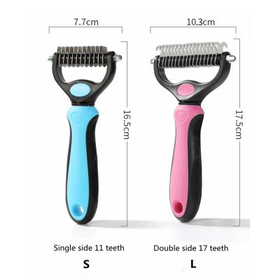 China Double Head 17 Tooth Stainless Steel Stocked Pet Grooming Rake, Dogs Undercoat Rake Comb, Pet Dematting Comb for sale