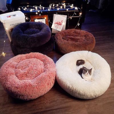 China Wholesale Travel Round Large Faux Fur Velvet Pet Dog Luxury Soft Warm Fluffy Bed Washable Plush Cat Pet Beds for Cats for sale