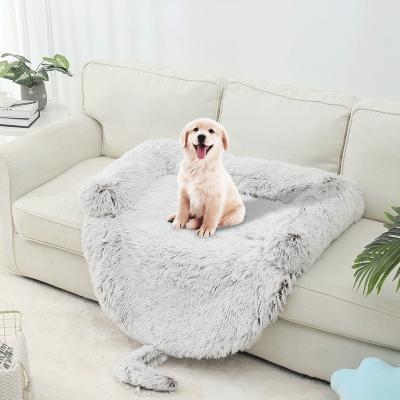 China Waterproof Fox Fur Couch Dog Sofa Bed Ins Popular Luxury Washable Removable Cover Soothing Fluffy Dog Beds With Cover for sale