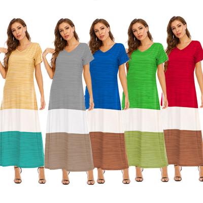 China New Anti-wrinkle Women's Middle East Loose Plus Size Long Dress Amazon Hot Sale Colorblock Dress for sale