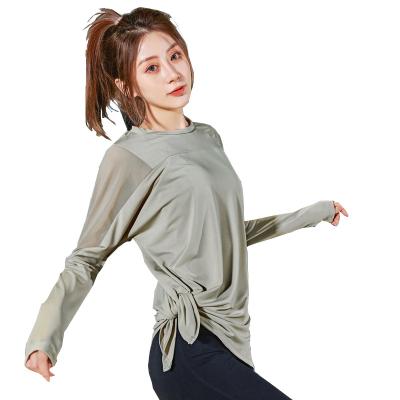 China Quick-Drying Mesh Breathable Long Sleeve Yoga Clothes Loose Casual Running Fitness Sports Tops Women for sale