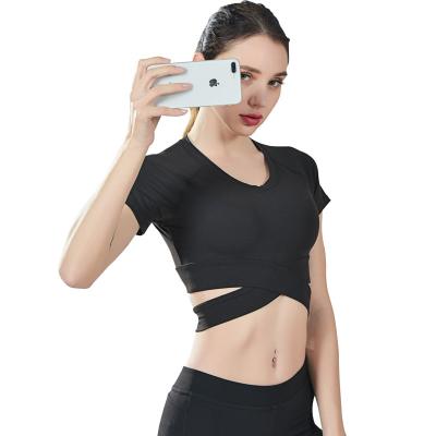 China Breathable Sexy Slim Fitness Tops Yoga Sportswear Navel Short Sleeve Women for sale