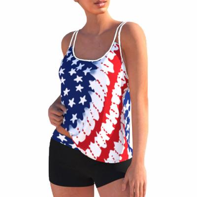 China Polyester border plus size new women's suspenders European and American flag print tops for sale