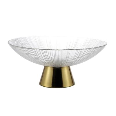 China Europe luxury glass fruit bowl with metal base, feather shape for sale