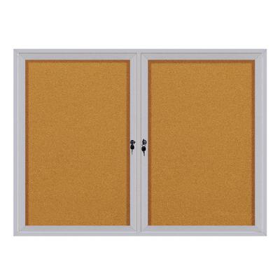 China Aluminum Message Table Frame Wall Mount Enclosed Bulletin Board Cork Fabric Board With Glass Lockable Door for sale