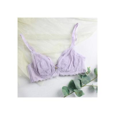 China Wholesale Hot Breathable Simple Daily Purple Lace Solid Color Women's Soft Bra for sale