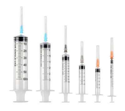 China PP Luer lock and luer slip syringe 1ml 3ml 5ml 10ml 20ml 50ml with and without needle for sale