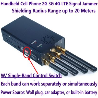 China 4 Antenna Handheld Cell Phone 2G 3G 4G LTE Signal Jammer Blocker W/ Single Control Switch for sale