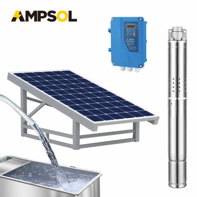 China Drinking Water Treatment AMPSOL Stainless Steel Bomba De Agua Solar Power 24V 24 Volt 120W DC Submersible Water Pump for sale