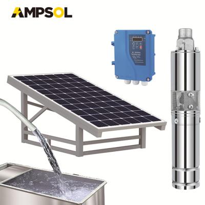 China Drinking Water Treatment AMPSOL 3 Inch 48V 400W Green DC Solar Submersible Water Pump for sale