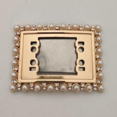 China Zinc Alloy Quadrangle Sheet Two PA Shoe Decoration Rhinestone And Pearl Shoe Buckle High Quality for sale