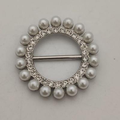 China Round Shoe Buckle Silver Color Rhinestone And Pearl Accessary For Ladies Shoe Buckle Shoe / Bag for sale