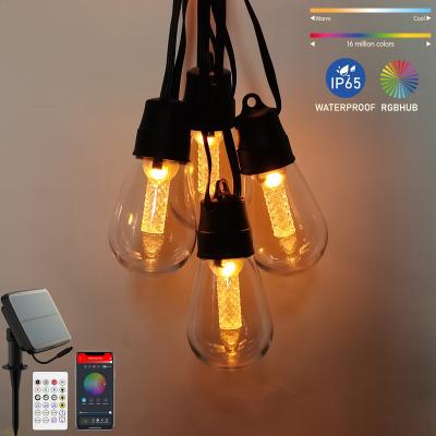 China Solar Shatterproof Patio S14 String Lights 2200mAh RGB Control Edison Vintage Bulbs Commercial Outdoor S14 String App Grade for sale