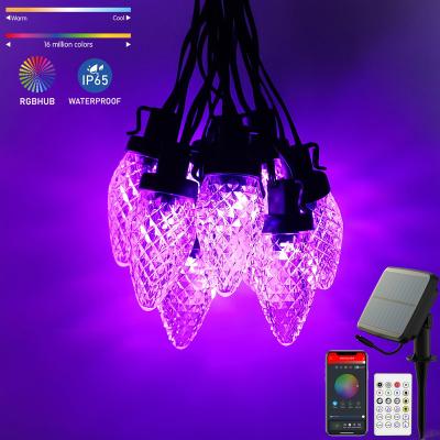 China Blue Tooth Stander 5.0/4.2 16.4Ft 25 LED C9 C7 Strawberry Outdoor Solar APP RGB Patio String Lights Christmas Connectable Remote Control String Light for sale