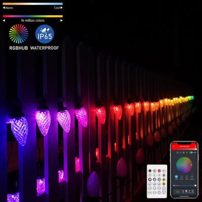 China Blue Tooth Stander 5.0/4.2 Holiday Time Home Accents Multicolor C7 C9 LED Christmas Light Expandable Blue Tooth Wifi App Controlled C9 Patio String Lights for sale