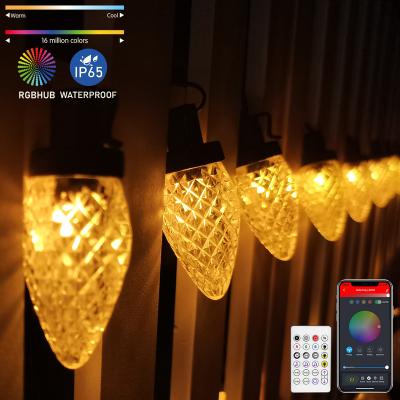 China Commercial Warm White Blue Tooth Stander 5.0/4.2 Pixel LED Bulb Multicolor Christmas Smart C7 C9 Lights 50 100 Feet Stretchable String Outdoor Light for sale