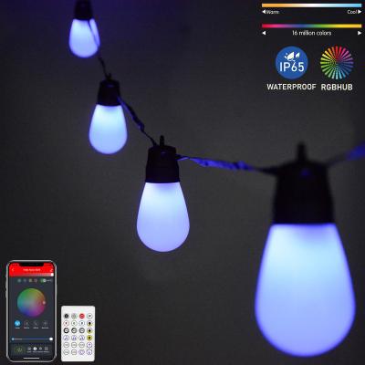 China Blue Tooth Stander 5.0/4.2 Waterproof Edison Vintage Bulbs Festoon Lighting Shatterproof App Control IP65 S14 LED Patio Lights Led String Lights Outdoor for sale