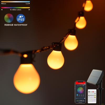 China Blue Tooth Stander 5.0/4.2 Solar String Lights Dimmable IP65 Shatterproof 25Ft Patio G40 25 Bulbs Customizable Outdoor Globe RGB LED Solar String Lights for sale