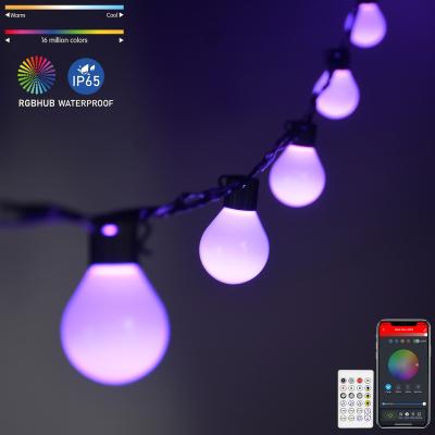 China Blue Tooth Stander 5.0/4.2 Outdoor Globe G40 String Lights 25Ft 25 Shatterproof G40 String Lights Dimmable IP65 Globe Bulbs Patio String Lights for sale