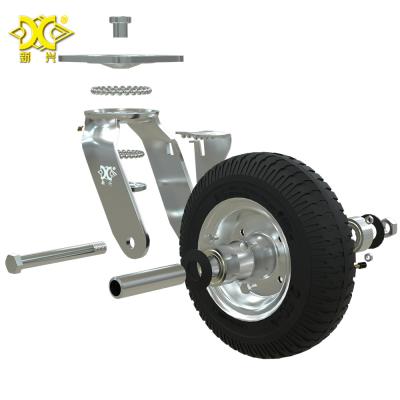 Κίνα Heavy Duty Industrial Casters Steel Plate Swivel Roller Casters 8 Inch Rubber Pneumatic Rigid Wheels With Side Brake προς πώληση