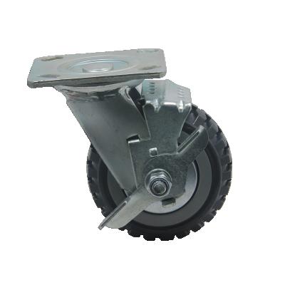 China Heavy Duty PU Caster Wheel Industrial Swivel Roller Caster 5 Inch Pneumatic Rigid Rubber Casters With Brake Te koop