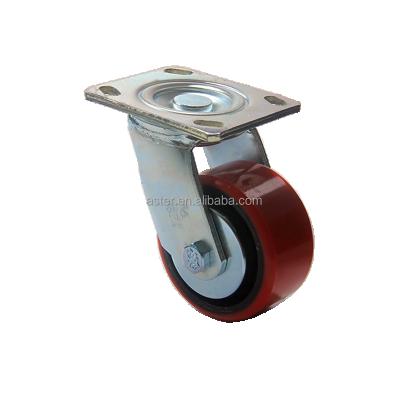 China 4 Inch Hotels PU Swivel Heavy Duty Steel Plate Caster Rigid Roller Wheels For Industrial Trolley Cart zu verkaufen