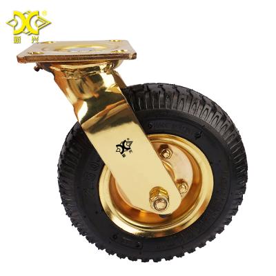 China Heavy Duty Casters Gold Plated Swivel Wheel Pneumatic Caster With 8 Inch Air Tires zu verkaufen