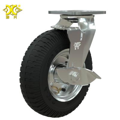 China Heavy Duty Galvanized Pneumatic Heavy Duty Casters Swivel Plate Wheel Caster With 8 Inch Air Rubber Tires for sale