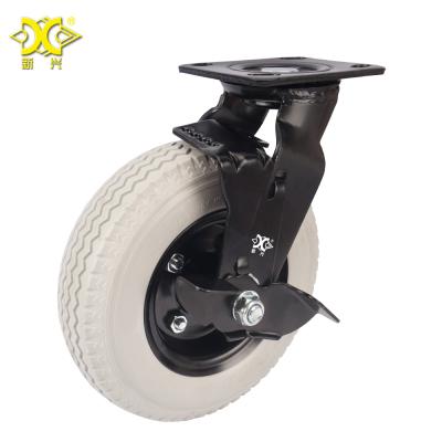 China For Equipment Cleaning Factory Price 8 Inch PU Polyurethane Foam Dish Swivel Caster Wheels Iron Core With Side Locking Brake à venda