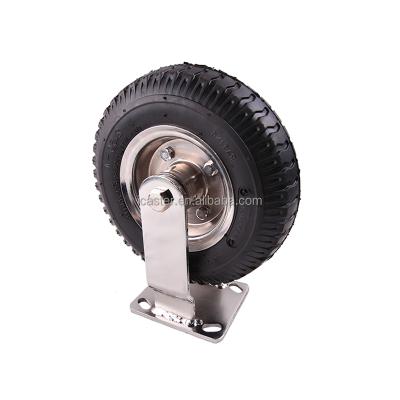 China Industrial Heavy Duty Industrial Steel Fixed Plate Roller Casters 8 Inch Rubber Pneumatic Rigid Wheels for sale