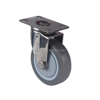 China High Quality Industrial Steel Plate Swivel Trolley Cart Caster 4 Inch TPR Rigid Roller Wheels For Trolley Cart Te koop