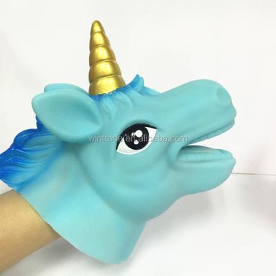 China Used For Soft PVC Unicorn Hand Puppet Kids Vinyl Gift Kids Story Telling Puppet Toy for sale