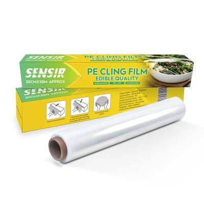 China Factory Price Food Grade Moisture Proof Transparent PE Cling Film Rolls for sale