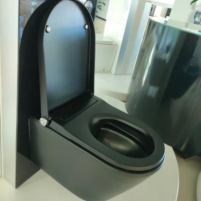 China Double-Flow Smart Matt Black Wall Hung Modern One-Piece Integrated Smart Toilet Seat for sale