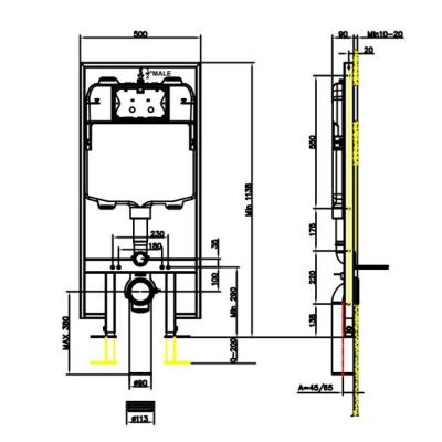 China Double Flush Tank Mechanical Tank 90mm Concealed Tank Thickness Concealed In The Wall Tank For Wall-hung WC For Front Operation for sale