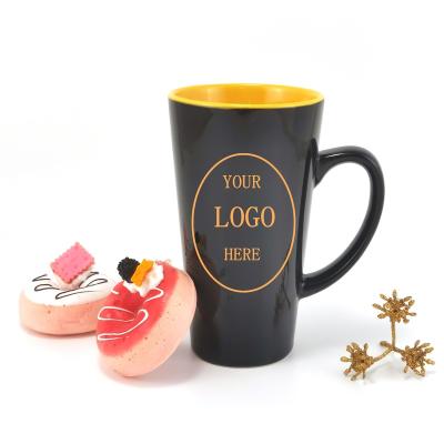 China New Viable Fashion Wholesale Modern Two Tone V Shape Lean Beer Mugs 17oz Tall Ceramic Coffee Mug for sale