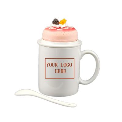 China Viable Wholesale 11oz White Ceramic Coffee Mug With Lid And Ceramic Spoon Plain Mugs For Printing for sale