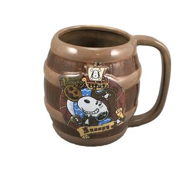 China Sustainable Brown Color Barrel Shaped 21 Ounce 3d Ceramic Mug for sale