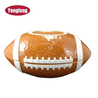 China Viable Custom Printing Ceramic Pattern Rugby American Football Shape Brown Snack Bowl Set for sale