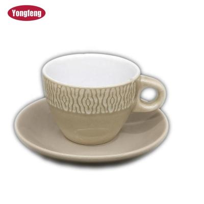 China Low Cost Sustainable Brown Color Ceramic Coffee Mug With Plate for sale