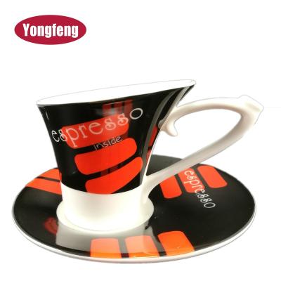 China Sustainable Custom Modern Special Irregular Shape Black And Red Coffee Espresso 4oz Cup And Saucer for sale