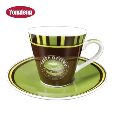 China Cheap Sustainable Promotional 3oz Avocado Green Coffee Cups And Saucers With Handle Painting for sale